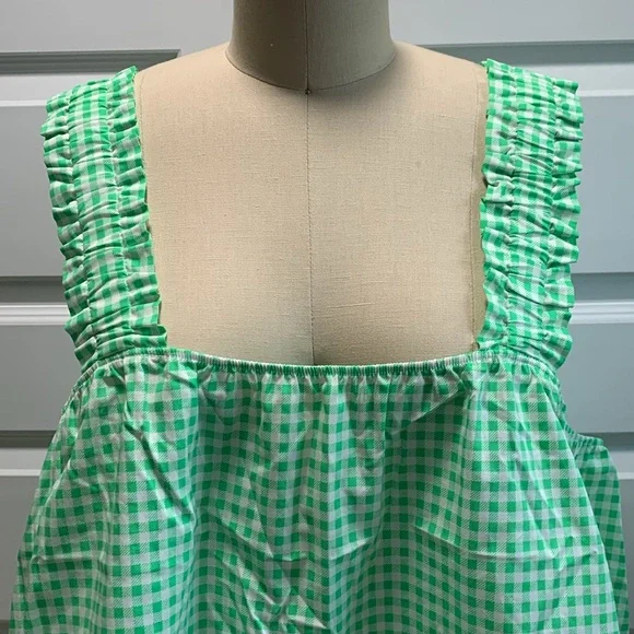 NWT Cotton poplin ruched strap top with gingham print - Picture 2 of 8